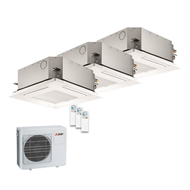 Mitsubishi Electric Set 4-Wege-Deckenkassette 1,5 kW 3 x SLZ-M15FA + SLP-2FALM + MXZ-3F54VF4 - R32