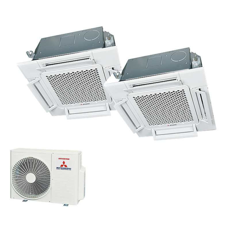 Mitsubishi Heavy Set 2,5/5,0 kW FDTC25VH1 + FDTC50VH 4-Wege-Deckenkassette Komfortpaneel + SCM50ZS-W