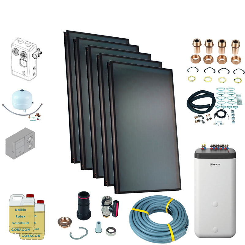 Daikin Solarthermie Set für 9 Personen Haushalt Solaris Druckanlage Indach 5 x EKSV21P Solarpanel