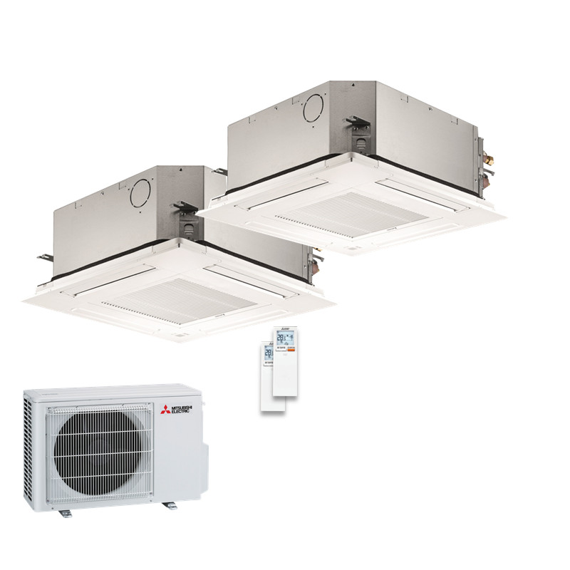 Mitsubishi Electric Set 1,5 kW 2 x SLZ-M15FA + SLP-2FALM 4-Wege-Deckenkassette + MXZ-2F33VF R32