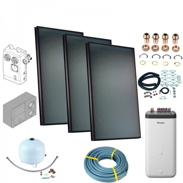 Daikin Solarthermie Set für 5 Personen Haushalt Solaris Druckanlage Indach 3 x EKSV21P Solarpanel