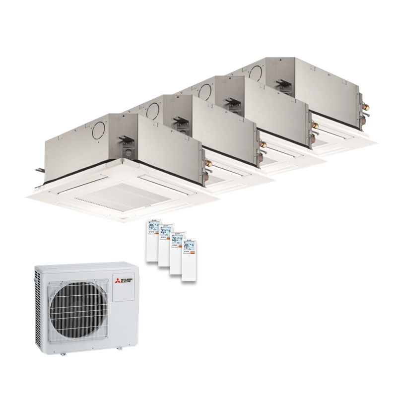 Mitsubishi Electric Set 1,5 kW 4 x SLZ-M15FA + SLP-2FALM + MXZ-4F72VF4 4-Wege-Deckenkassette