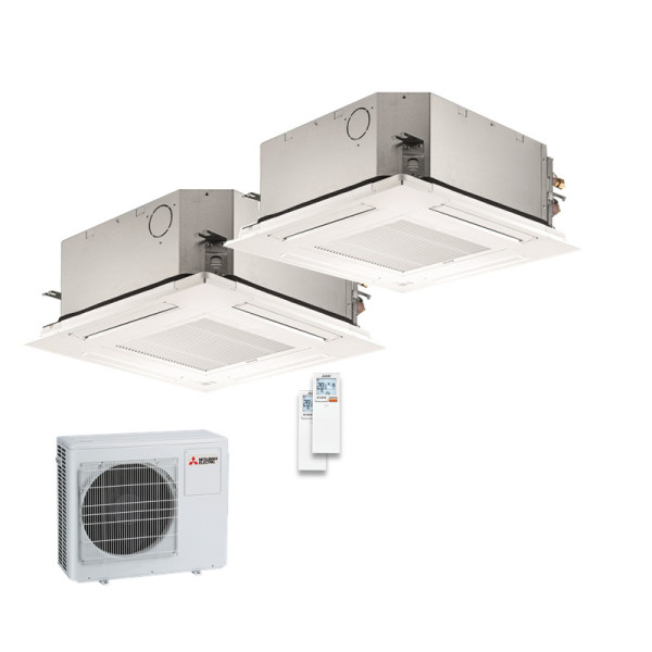 Mitsubishi Electric Set 3,5 kW 2 x SLZ-M35FA + SLP-2FALM 4-Wege-Deckenkassette + MXZ-3F54VF4 R32