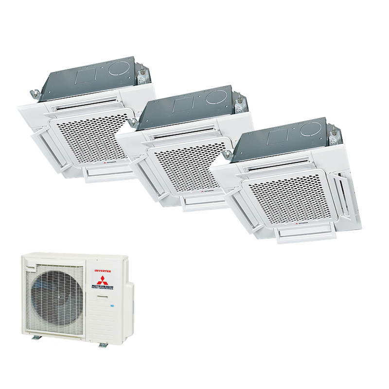 Mitsubishi Heavy Set 3 x 4-Wege-Deckenkassette Komfortpaneel 2 x FDTC25VH1 + FDTC50VH + SCM71ZS-W