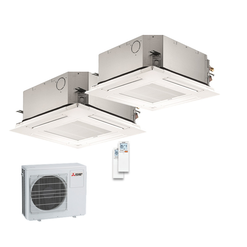 Mitsubishi Electric Set 3,5 kW 2 x SLZ-M35FA + SLP-2FALM 4-Wege-Deckenkassette + MXZ-3F54VF4 R32