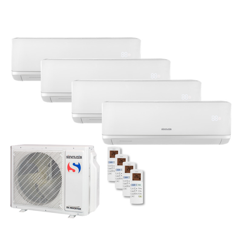 Sinclair Set 4 Wandgeräte RAY 2,7 kW 4 x SIH-09BIR + MV-E28BI2 R32 Klimaanlagen Set