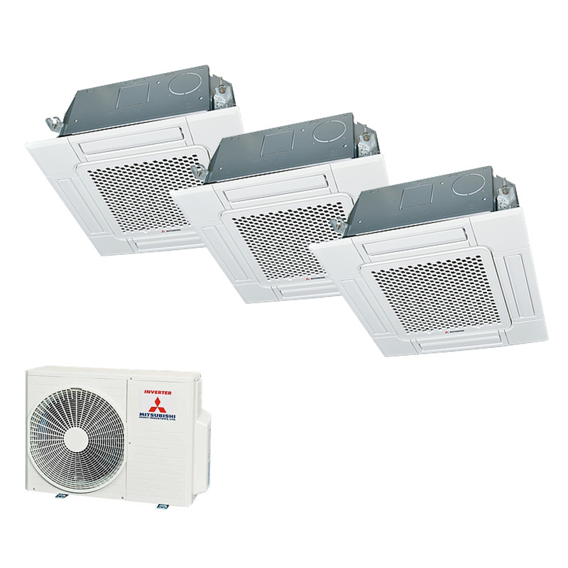 Mitsubishi Heavy Set 3 x 4-Wege-Deckenkassette Standardpaneel FDTC25VH1 + 2 x FDTC35VH1 + SCM60ZS-W
